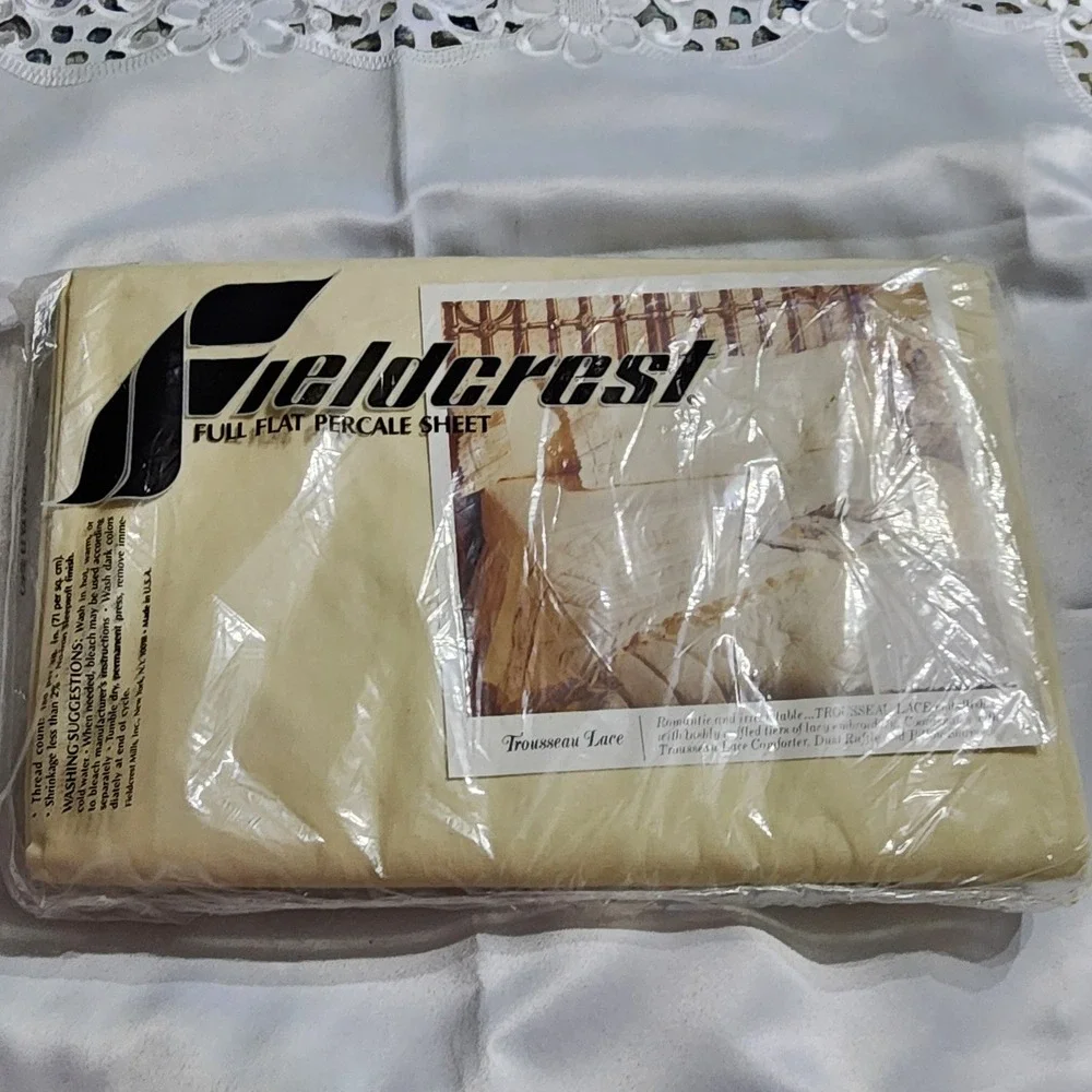Fieldcrest Trousseau Lace Full Flat Sheet‎ Vintage Eyelet Percale Cream New